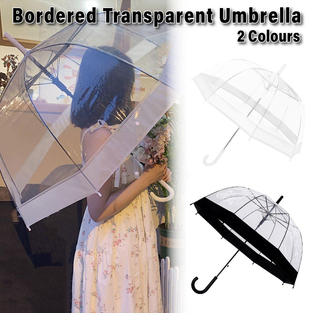 Clear Dome Umbrella Wedding Party Transparent Parasol Handle Waterproof Rain - Black