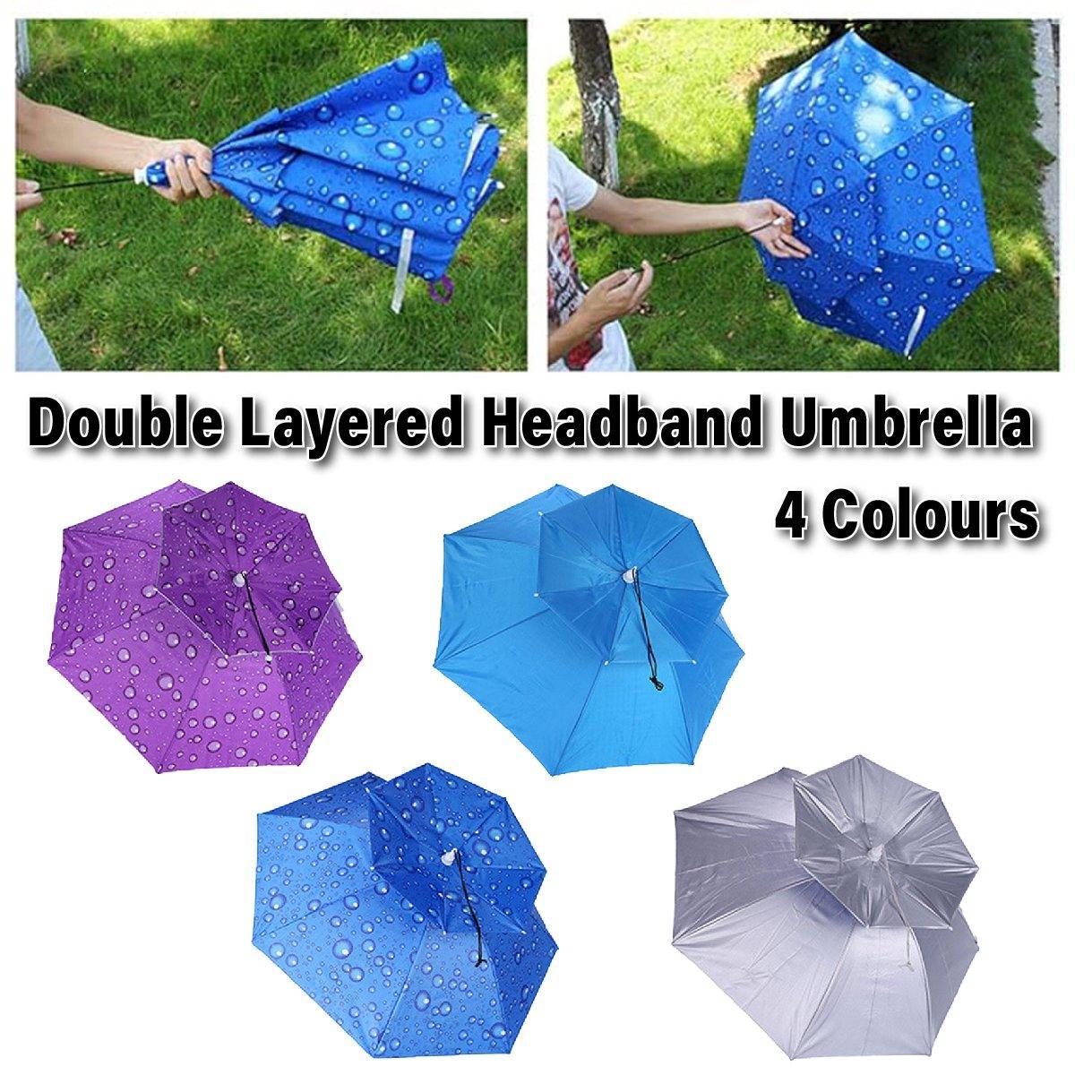 2-Layer Outdoor Foldable Sun Umbrella Hat Fishing Camping Headwear Cap Head Hat - Blue