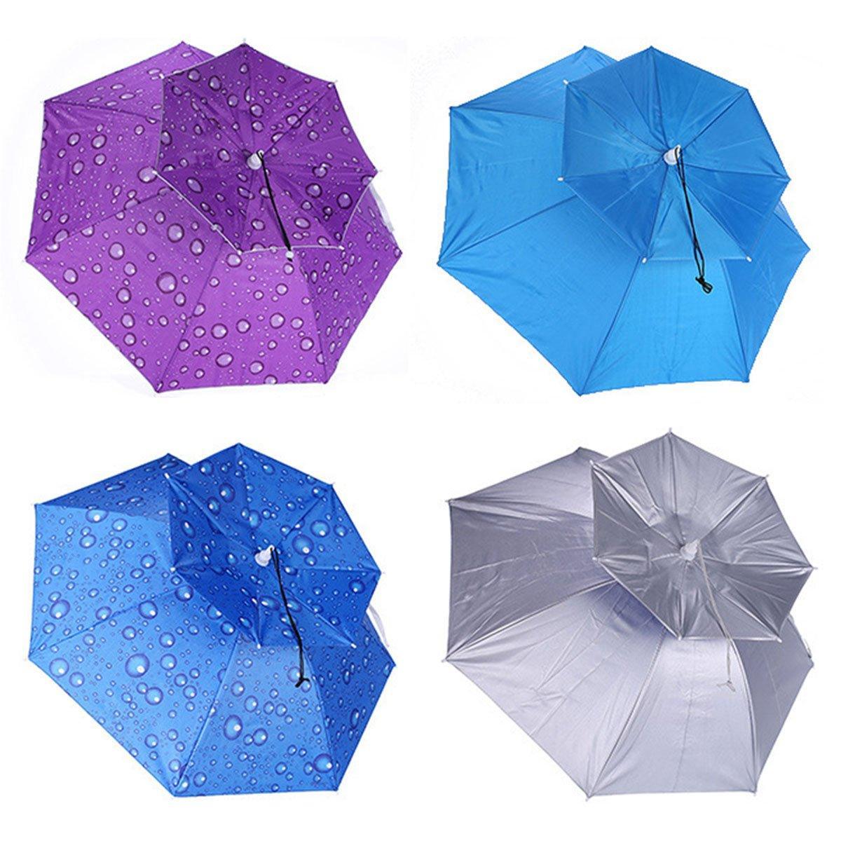 2-Layer Outdoor Foldable Sun Umbrella Hat Fishing Camping Headwear Cap Head Hat - Blue