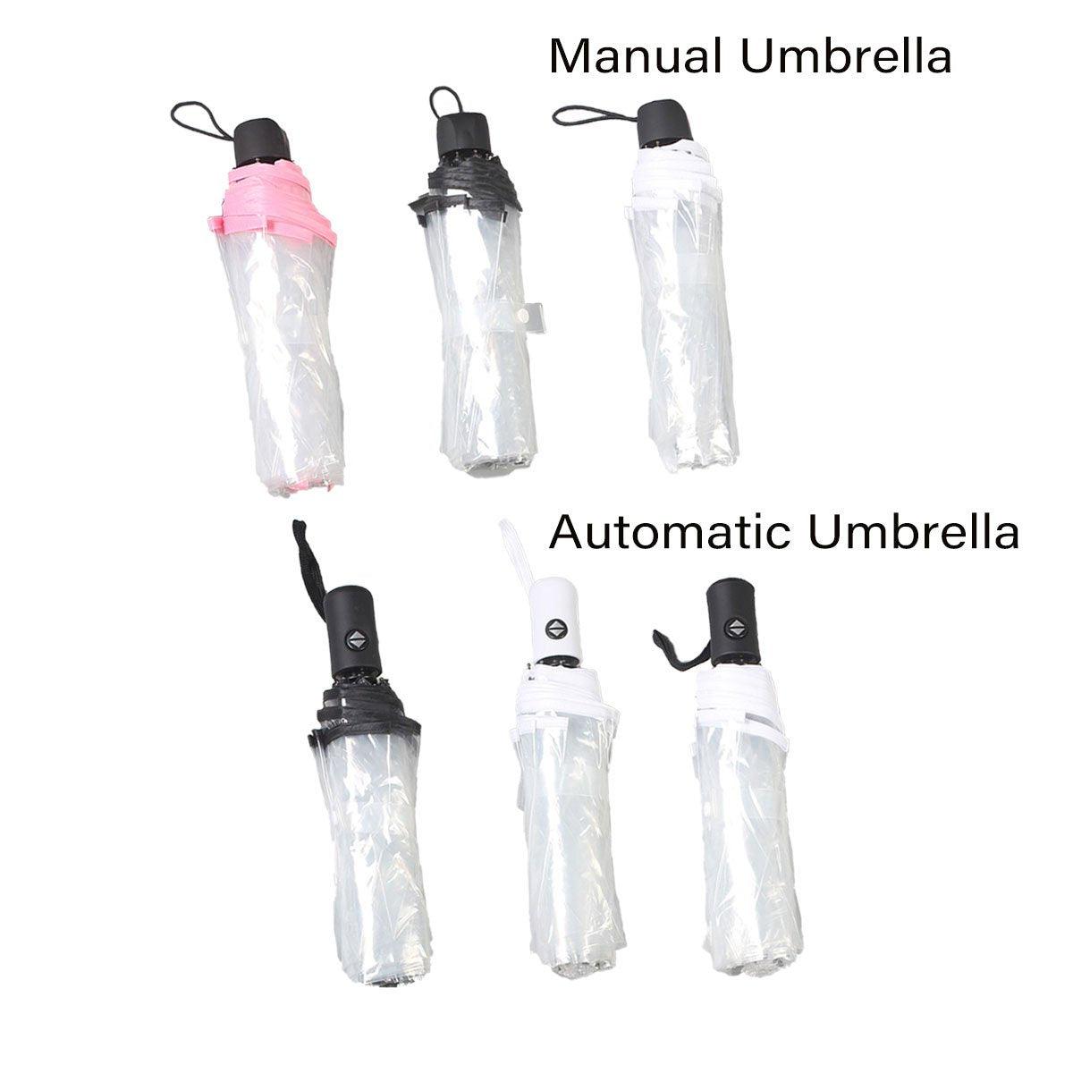 Transparent Folding Umbrella Compact Tri Fold Design Clear Rain Protection Cover - Manually operated-Black