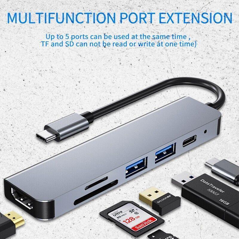 8/6/4-In-1 Usb-C Hub Adapter Type-C Hub Hdmi For Macbook Pro/Air Ipad Pro Laptop - 6-IN-1