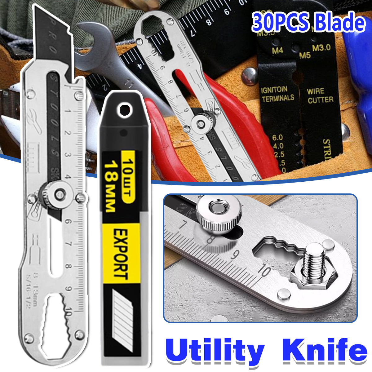 1 Set Multifunctional Stainless Steel Utility Knife Wallpaper Edge Cutting Tool