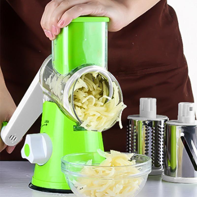Kitchen Vegetable Fruit Slicer Cutter Shredder Food Manual Rotary Grater Chopper - Green