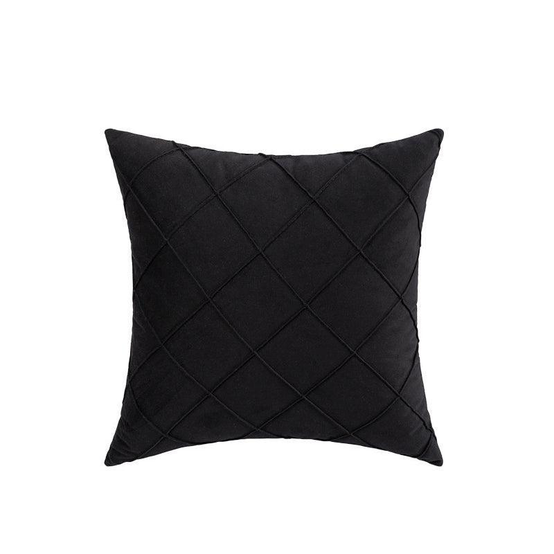 Velvet Cushion Cover Pleated Checked Plaid Plush Decorative Lounge Cushion Cover - Black