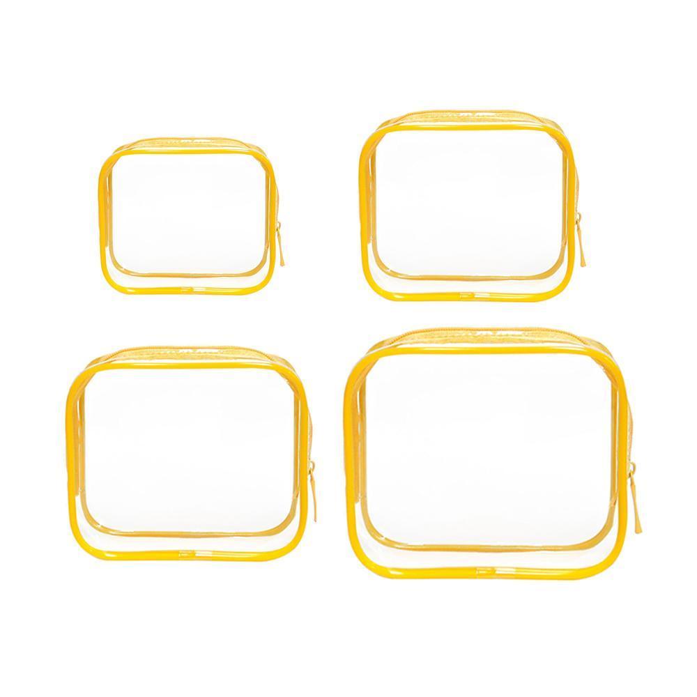 4pcs Durable PVC Cosmetic Bags Easy to Clean Multiple Sizes and Colours 9 Shades - 4pcs-Yellow