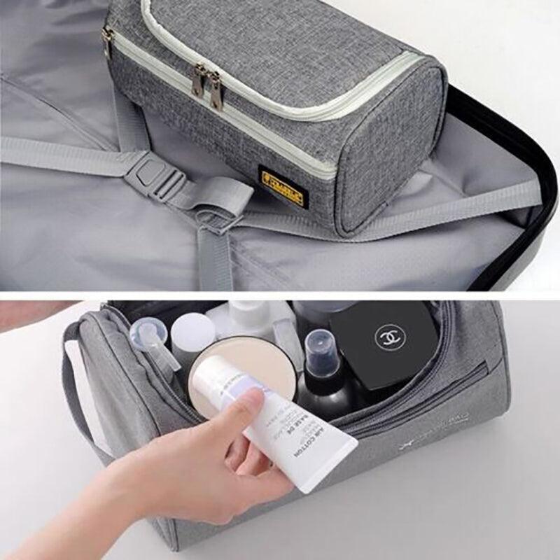 Large Capacity Men Travel Toiletry Kit Wash Bag Waterproof Cosmetic Bags Holder - Brick Red