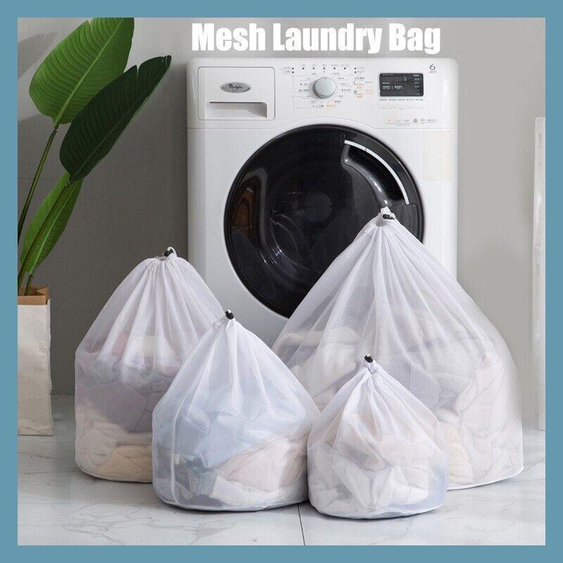 Laundry Washing Mesh Net Bag Drawstring Delicate Cloth Cleaning Clothes Lingerie - S (40*30CM)