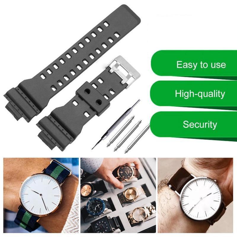 16mm TPU Watch Strap Compatible with G Series GA100 G8900 GW8900 with Tool Pins - Black