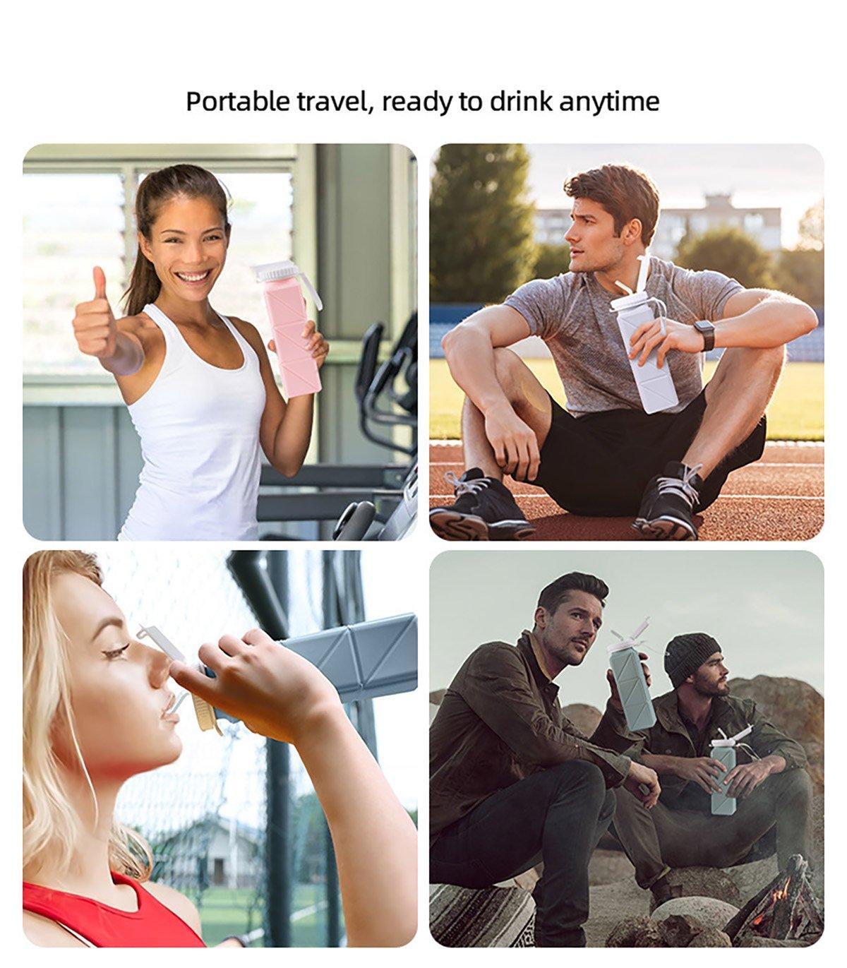 620ml Silicone Folding Water Bottle Food Grade Outdoor Sports Kettle High Temp - Gray