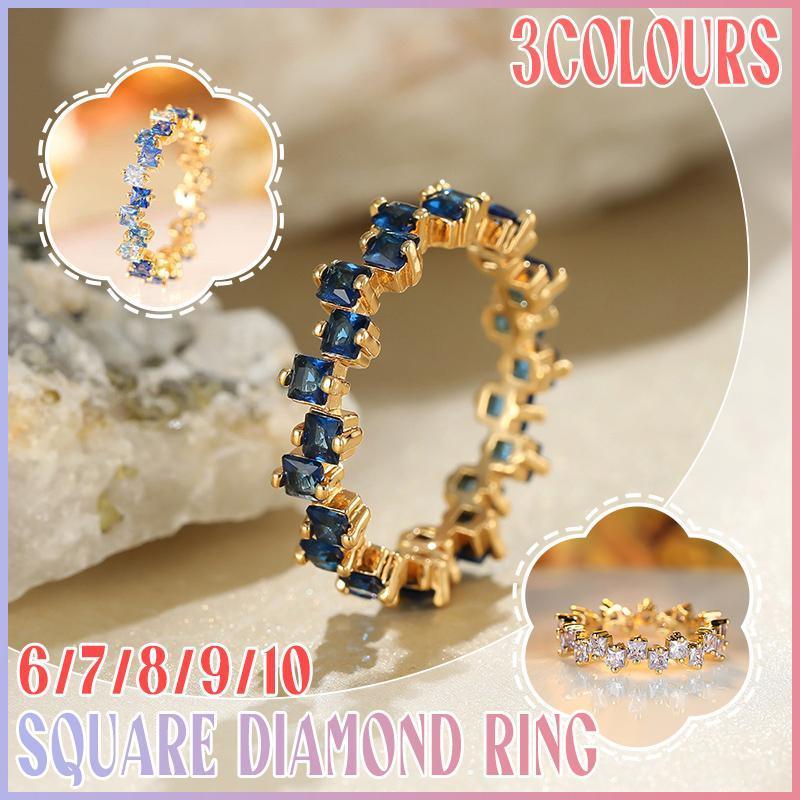 Square Design 1.2ct Simulated Diamond Women Engagement Ring Rose Gold Plated - Water Blue-Size 6