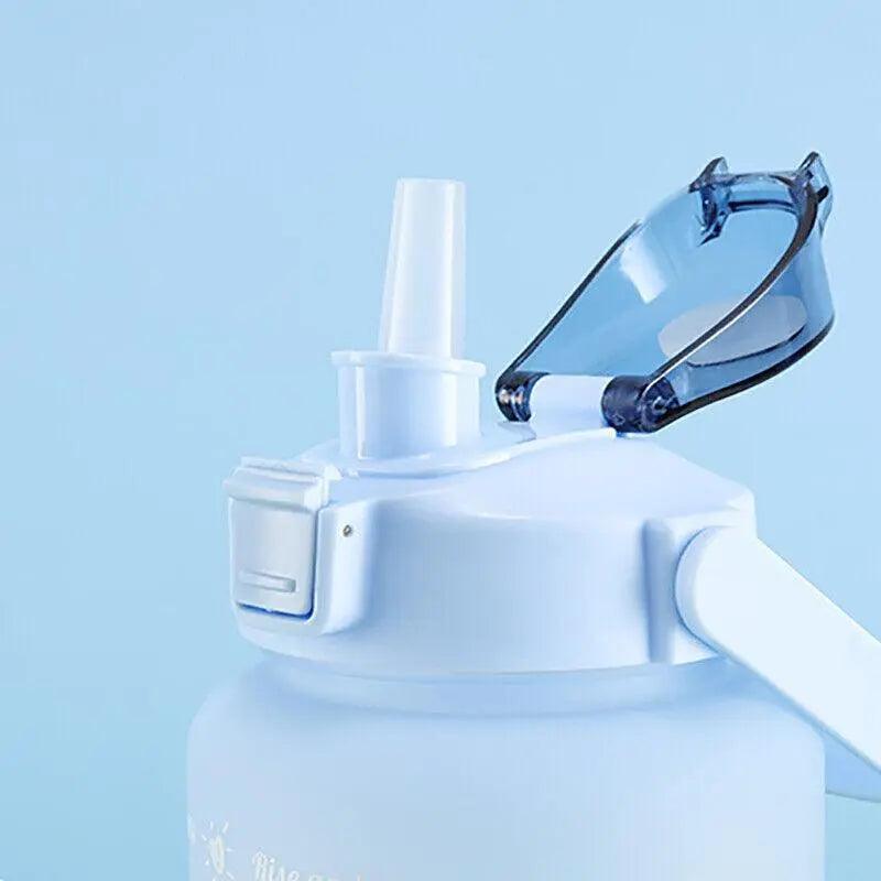 2L Large Water Bottle Straw Time Gradient Cup Fitness Jugs Sport Gym Training - Pink