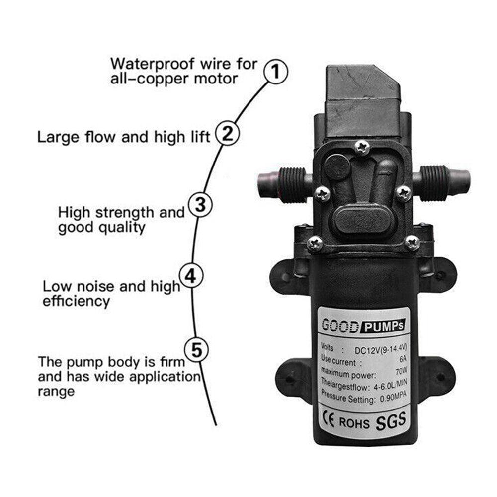 12V Water Pump 4-6L/Min 70W 130Psi Pressure Self-Priming Caravan Camping Boat Au