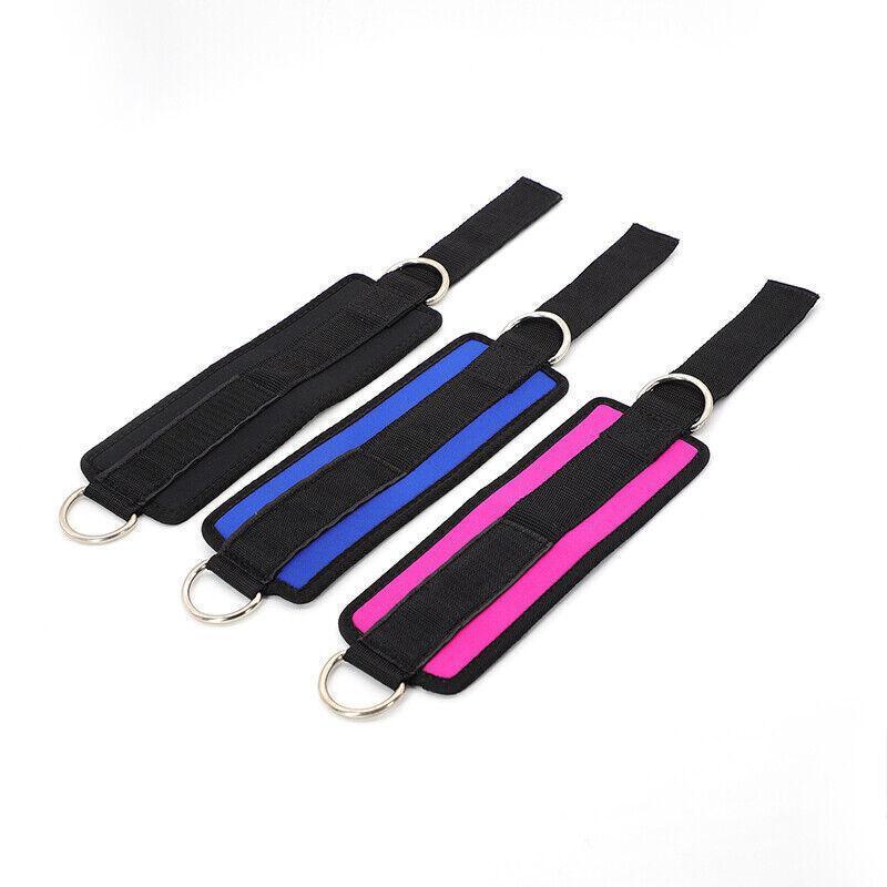 2PCS Weight Lifting Ankle D-Ring Strap Pulley Cable Kickbacks Attachment Gym Leg - Blue