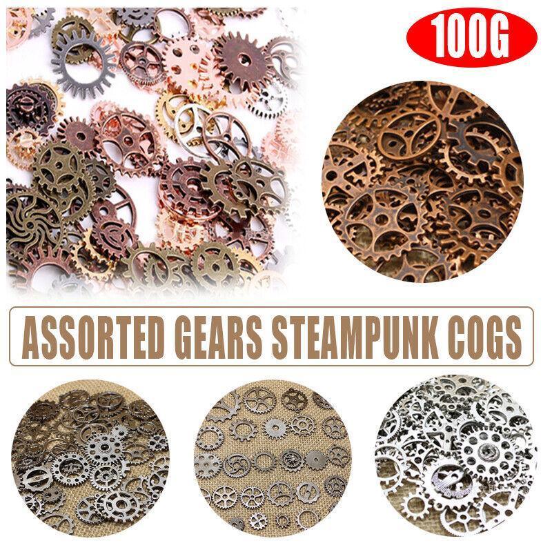 100g Assorted Steampunk Gears and Cogs Metal Alloy Clock Wheels for DIY Crafts