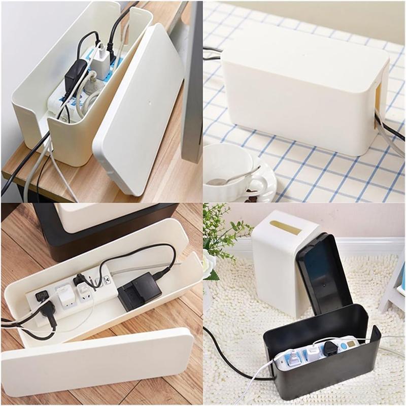 Large Cable Wire Storage Box Case Cord Management Socket Tidy Organizer with Lid - White M