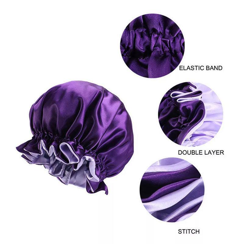 Womens Satin Sleep Cap Bonnet Elastic Wide Band Hair Sleeping Hat - Wine red