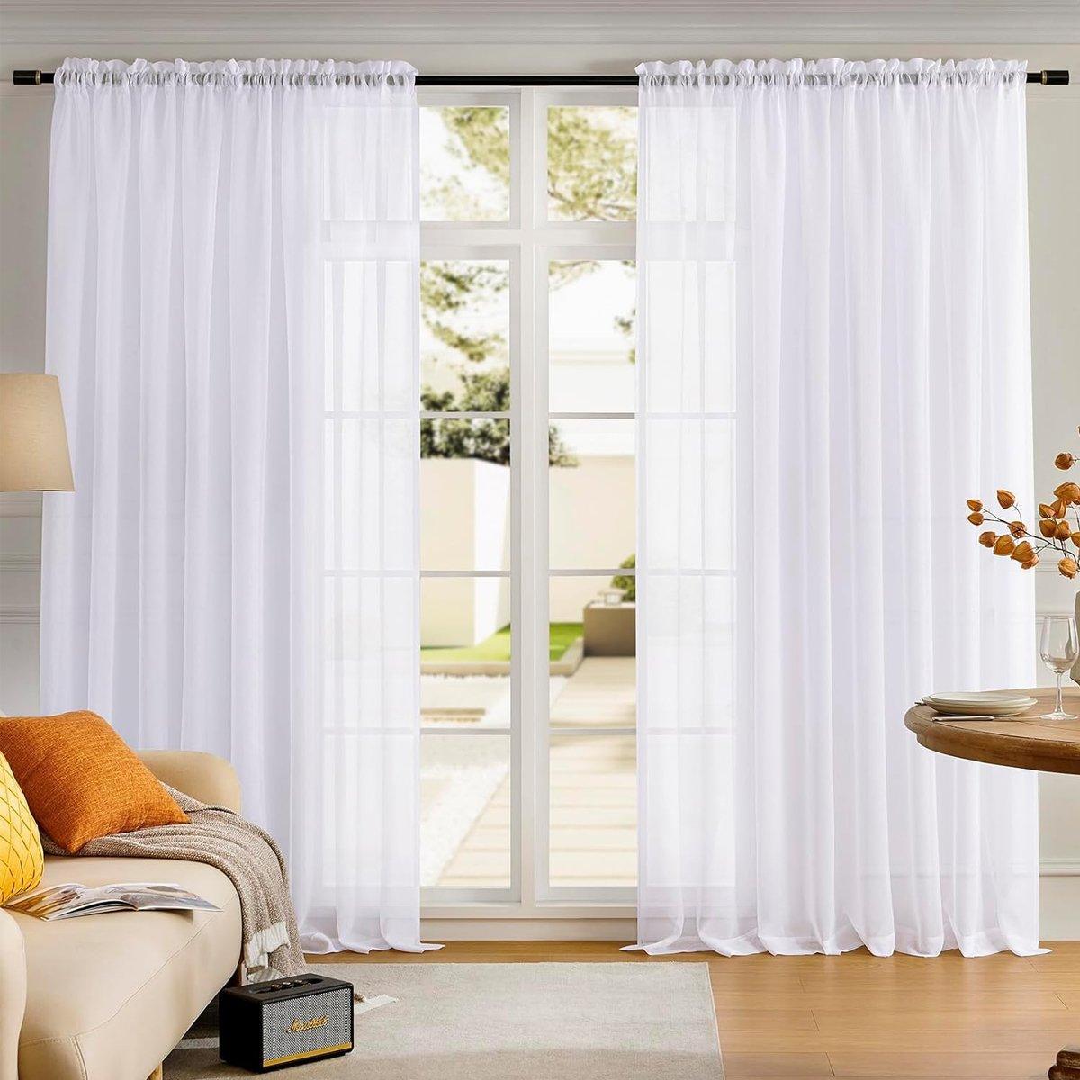 Sheer Voile Curtains Rod Pocket Window Panel for Bedroom 140cm x 230cm Drapes - Black
