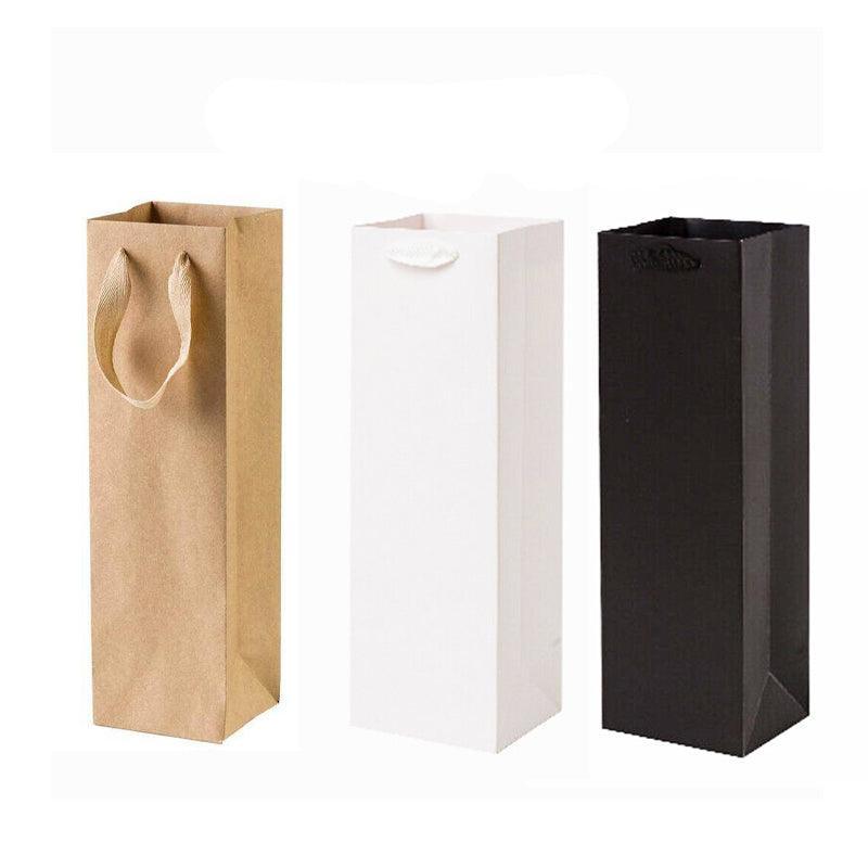 Reusable Wine Bottle Gift Bags Kraft Paper with Handles in White Kraft Black - Kraft