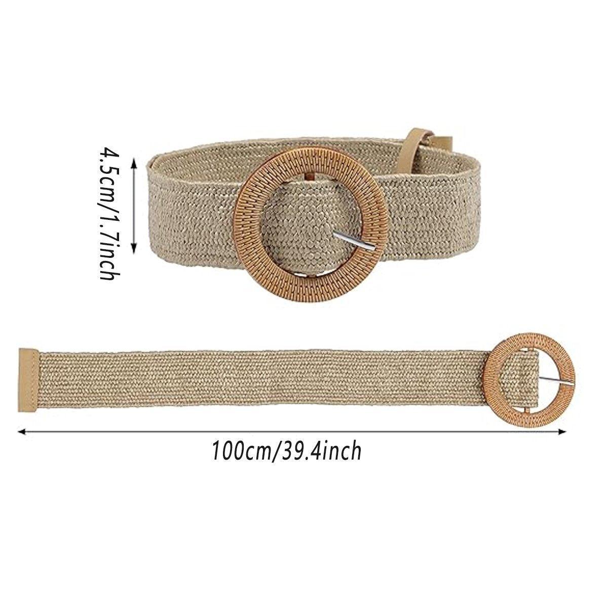 4PCS Womens Woven Cotton Linen Belt Set Round Square Buckle Long Shirt Dress