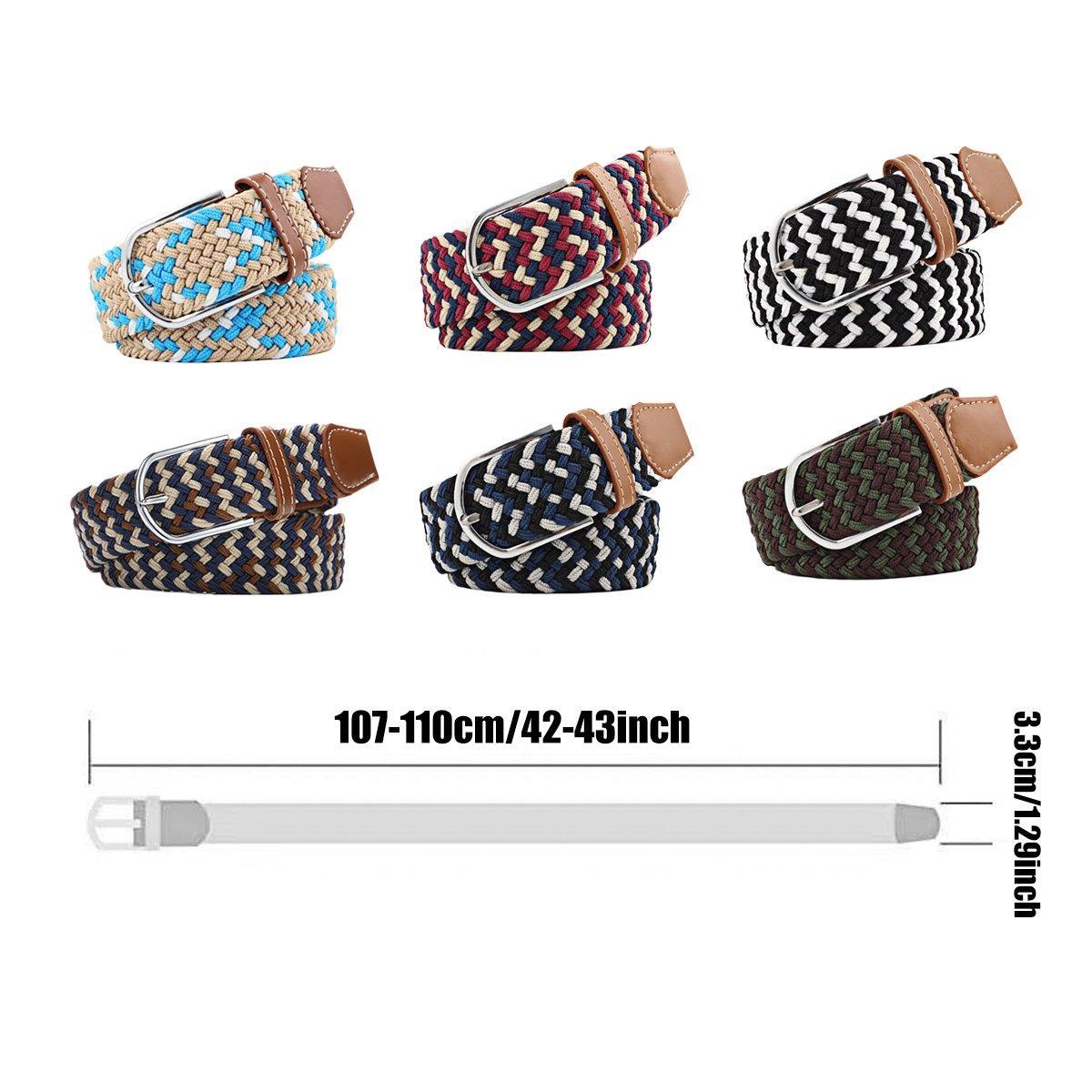 Unisex Braided Belt Casual Canvas Belt Adjustable Stretch Belt for Men Women - Black-White