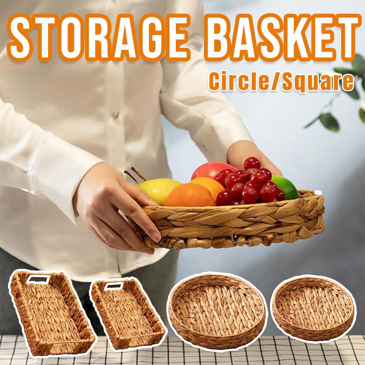 2pcs Rattan Fruit Tray Decorative Storage Trays Multipurpose Shelving Organizer - Square