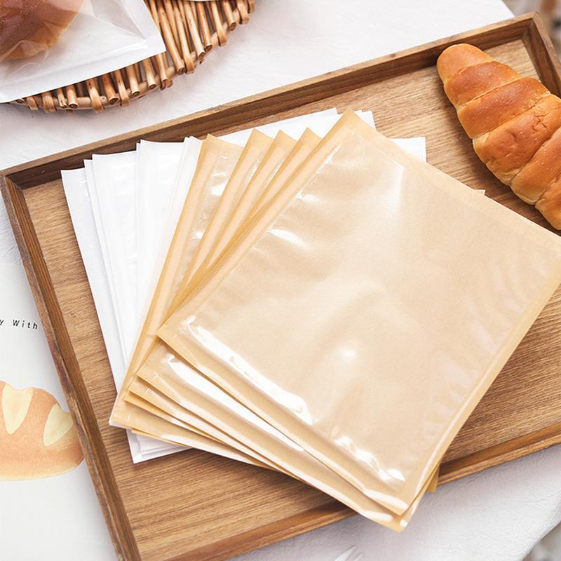 500PCS Transparent Food Greaseproof Bag Sandwich Donut Bread Packaging Pouch - Cowhide 21X25CM