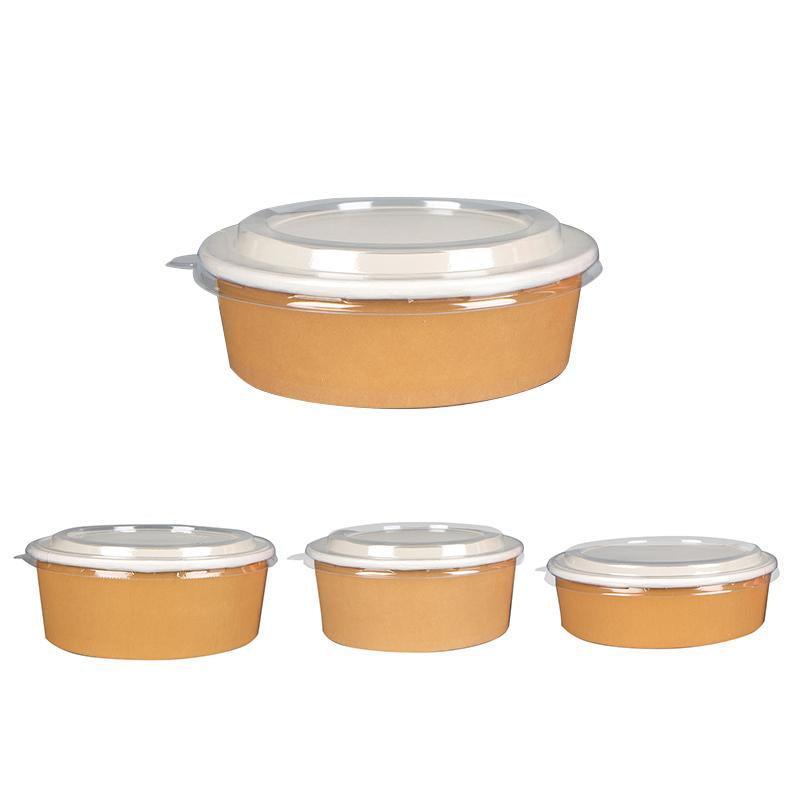 Take-Away Kraft Paper Salad Bowl Food Grade Takeout Tableware Food Bowl With Lid - 750ML