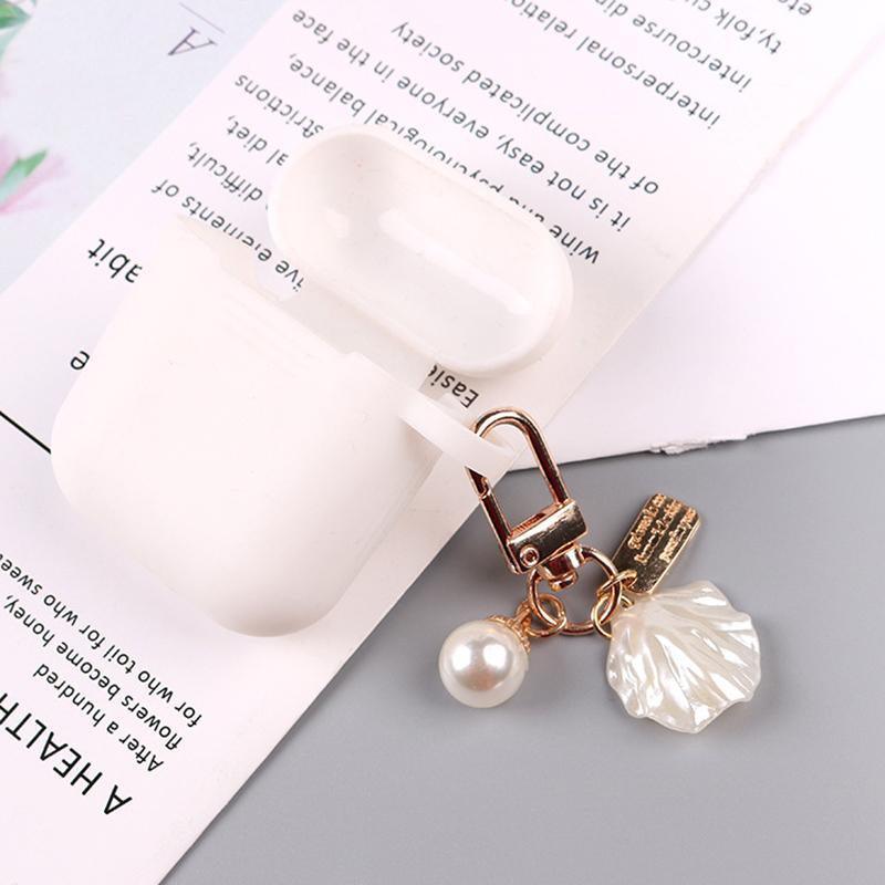 Womens Cute Key Rings Shell Heart Pearl Shape Keychain Charm Bag Hanger Pendants - A