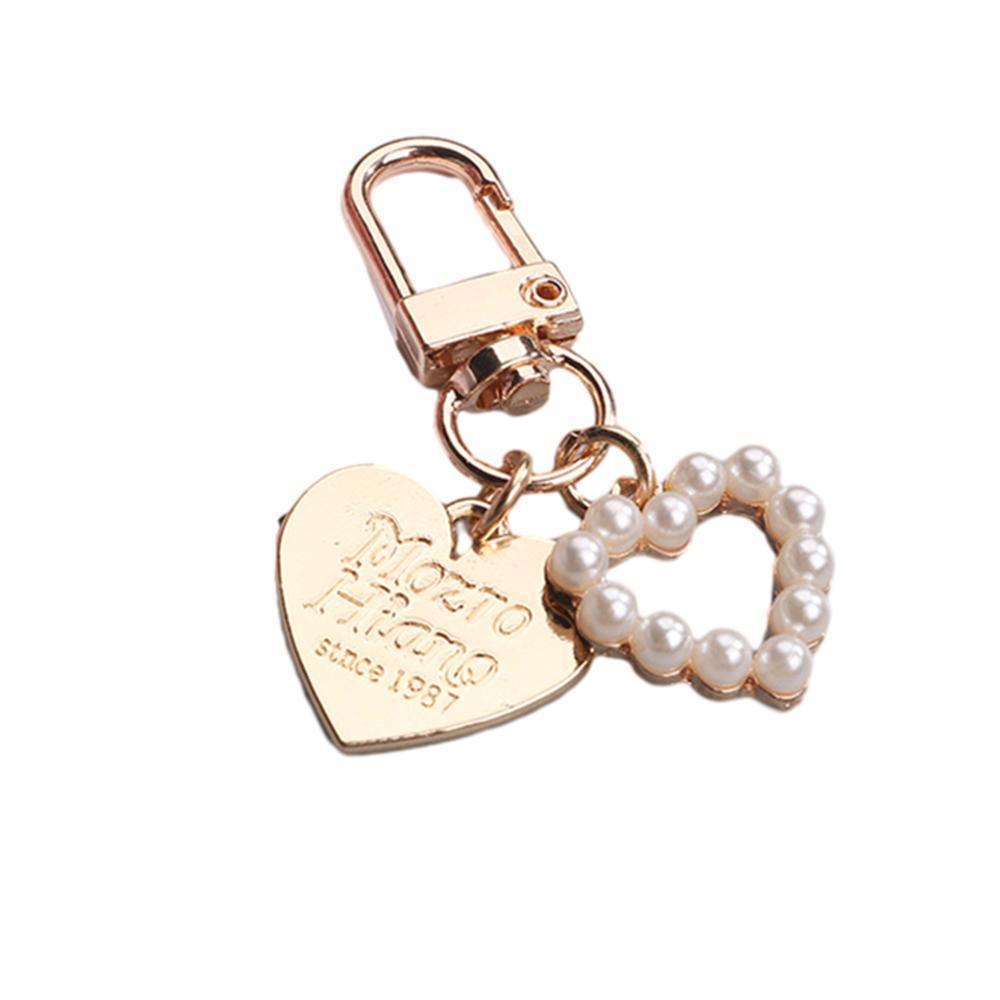 Womens Cute Key Rings Shell Heart Pearl Shape Keychain Charm Bag Hanger Pendants - A