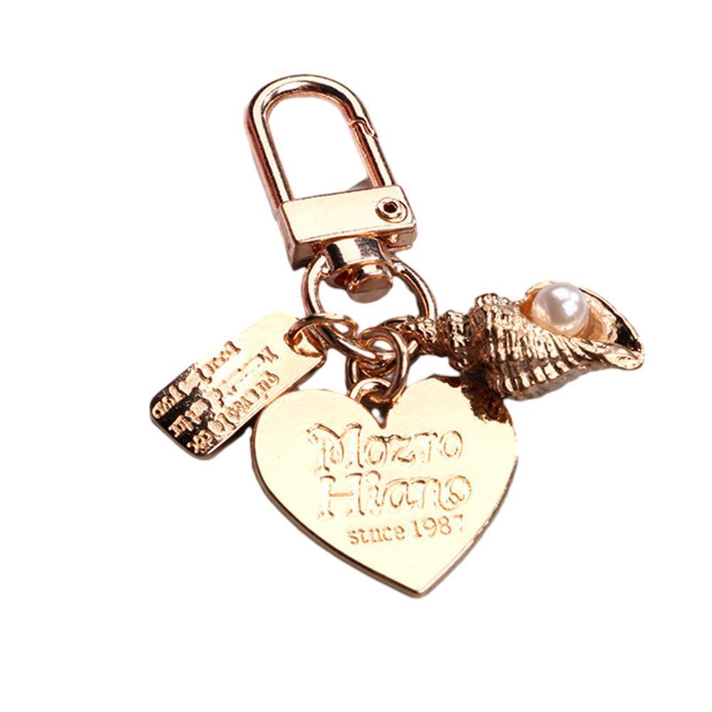 Womens Cute Key Rings Shell Heart Pearl Shape Keychain Charm Bag Hanger Pendants - B