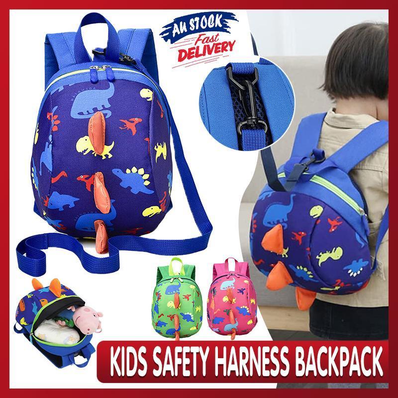 Kids Safety Harness Backpack Toddler Leash Dinosaur Bag Child Anti Lost - pink