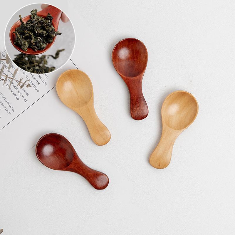 5PCS Mini Wooden Spoons Natural Wood Spice Condiment Dessert Scoops - Beige