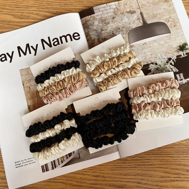 4Pcs/Set Silk Satin Small Scrunchies Ponytail Hair Ties Hair Rope Rubber Bands - F