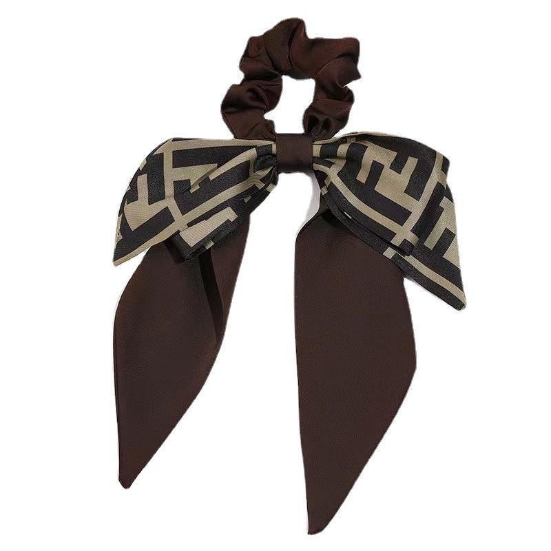 Women Elegant Scrunchies for Hair Ribbon Ties Bow Scrunchies Ponytail Scrunchie - Beige