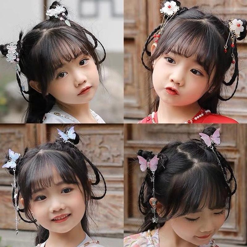 2Pcs Hanfu Flower Hair Clip with Pearl Tassel Butterfly Hairpin for Women and Girls Party - E002
