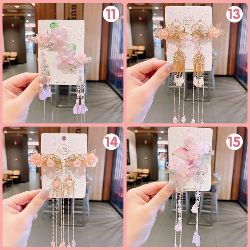2Pcs Hanfu Flower Hair Clip with Pearl Tassel Butterfly Hairpin for Women and Girls Party - E002