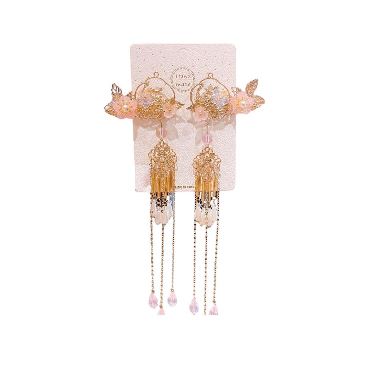 2Pcs Hanfu Flower Hair Clip with Pearl Tassel Butterfly Hairpin for Women and Girls Party - E002