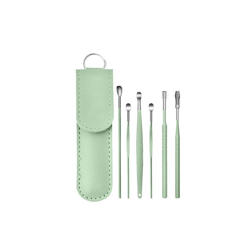 6Pcs Earpick Ear Wax Curette Ear Cleaner Remover Spoon Ear Cleaning Tool Kit - Green