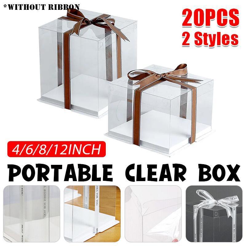 20 PCS Clear Treat Box Box Portable Cake Display Transparent Birthday Cake - 6 INCH(without ribbon)-Double