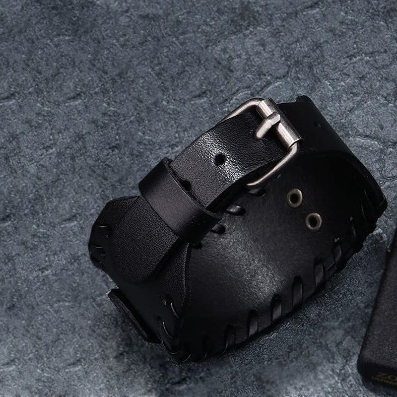 Viking Compass Leather Bracelet Men Adjustable PU Leather Cuff Runes Wristband - Silver