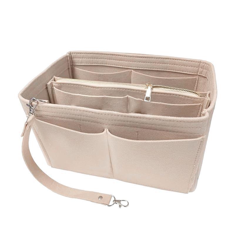 Felt Handbag Organizer Insert with Multiple Pockets for Tote and Purse - Beige L Size