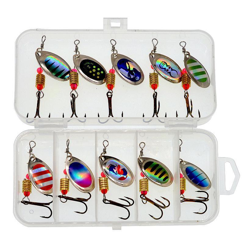 10/16PCS Fishing Lure Spinners Baits Spoon Set with Tackle Bag Trout Bass Tackle - B(10PCS)