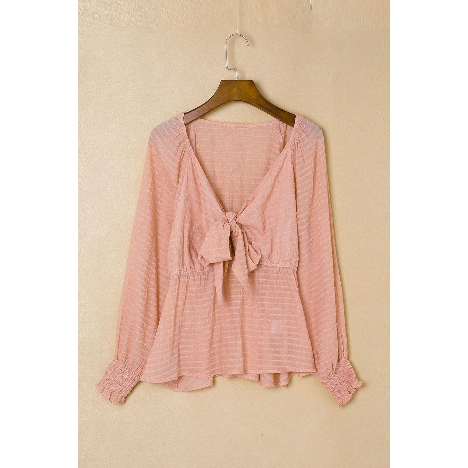 Azura Exchange Textured Tie Front Peplum Blouse - 2XL