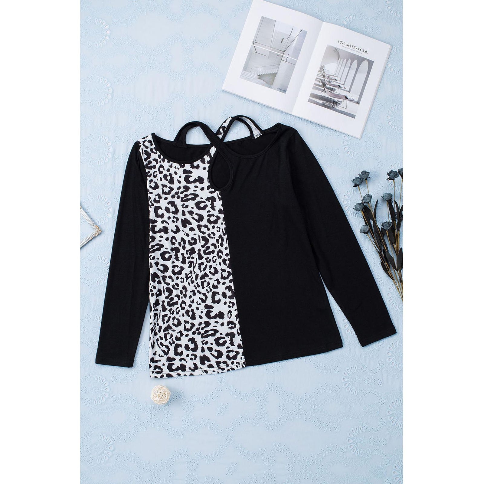 Azura Exchange Leopard Cut Out Long Sleeve Top - M