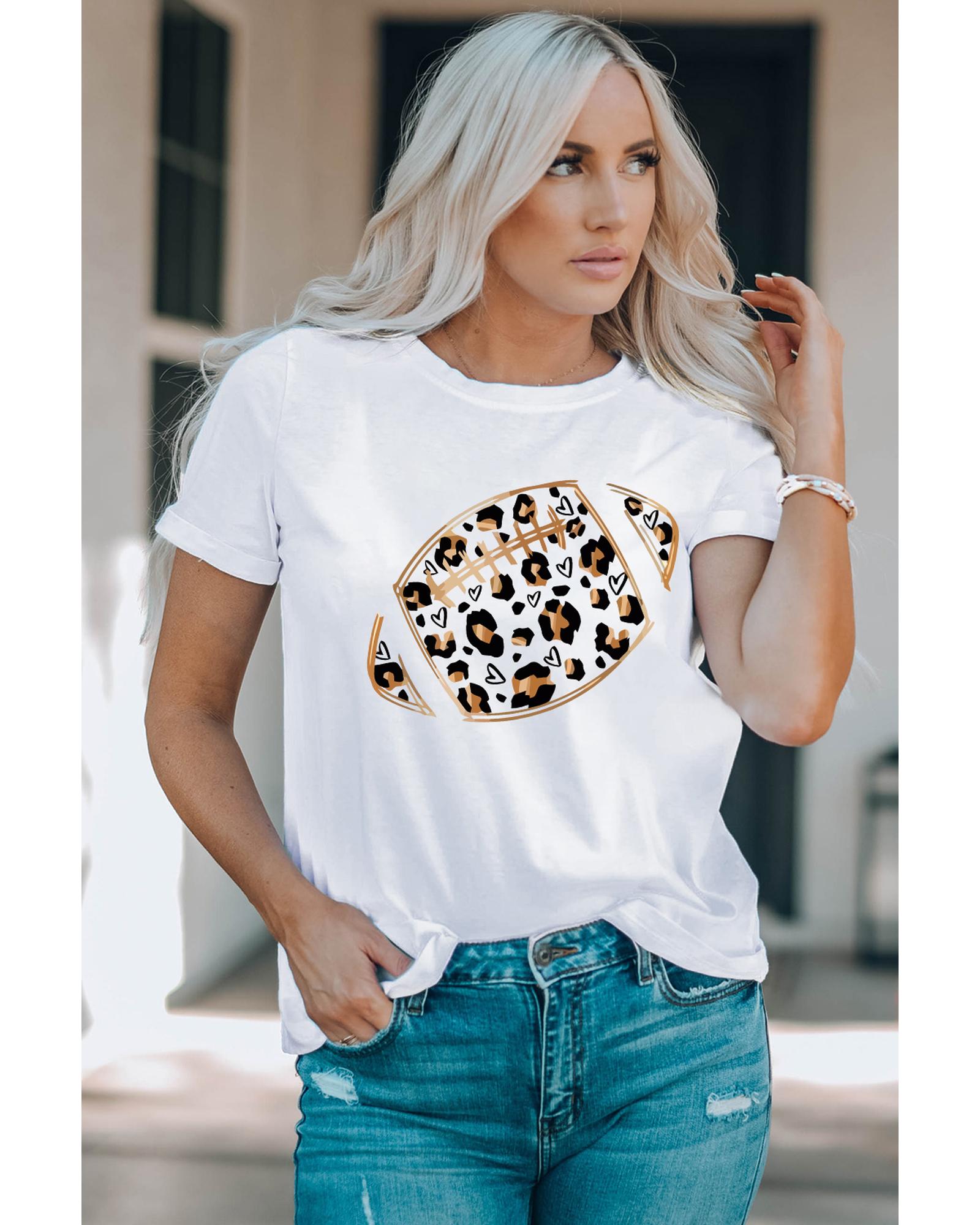 Azura Exchange White Leopard Heart Shape Rugby Print Short Sleeve T Shirt - 2XL