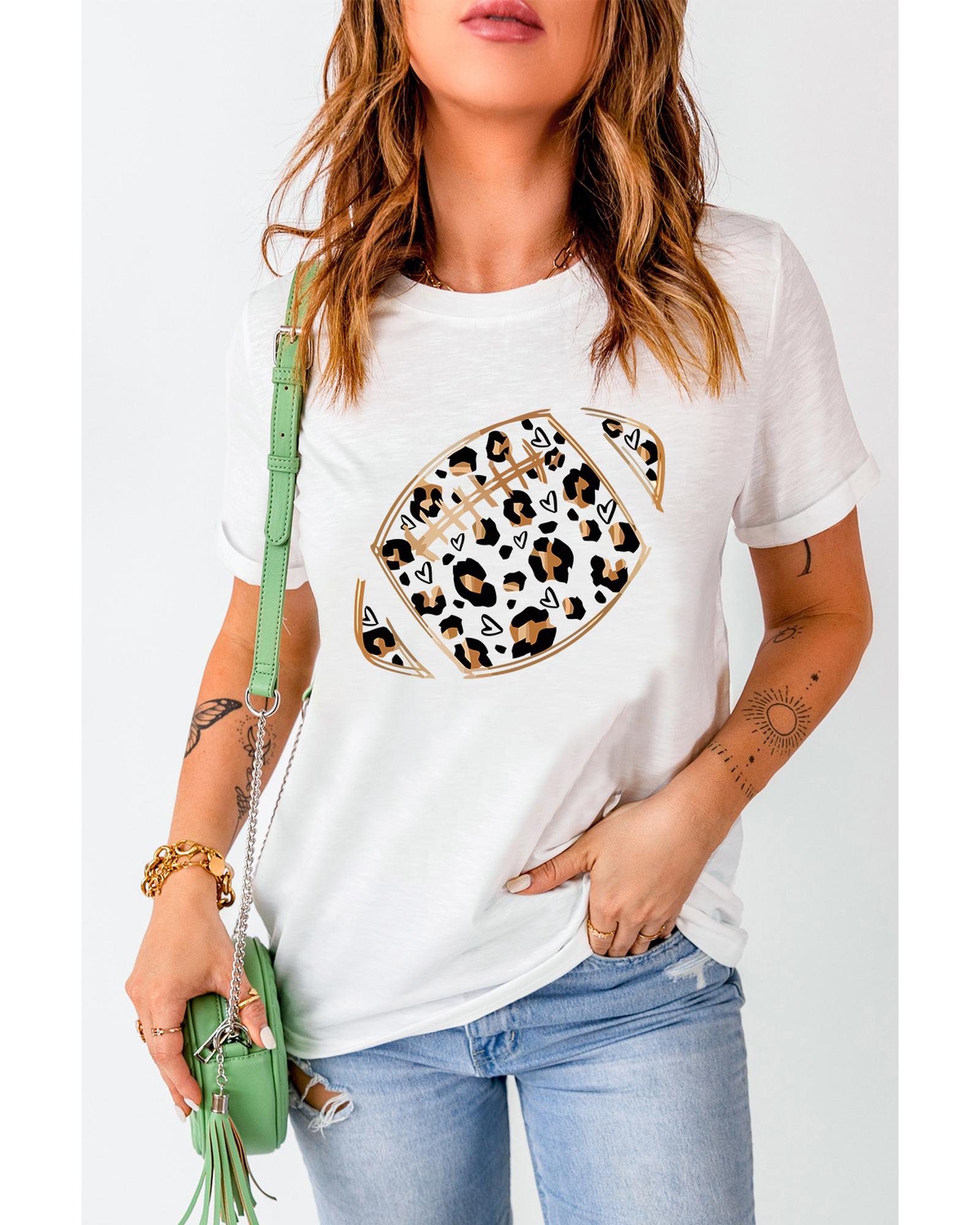 Azura Exchange White Leopard Heart Shape Rugby Print Short Sleeve T Shirt - 2XL