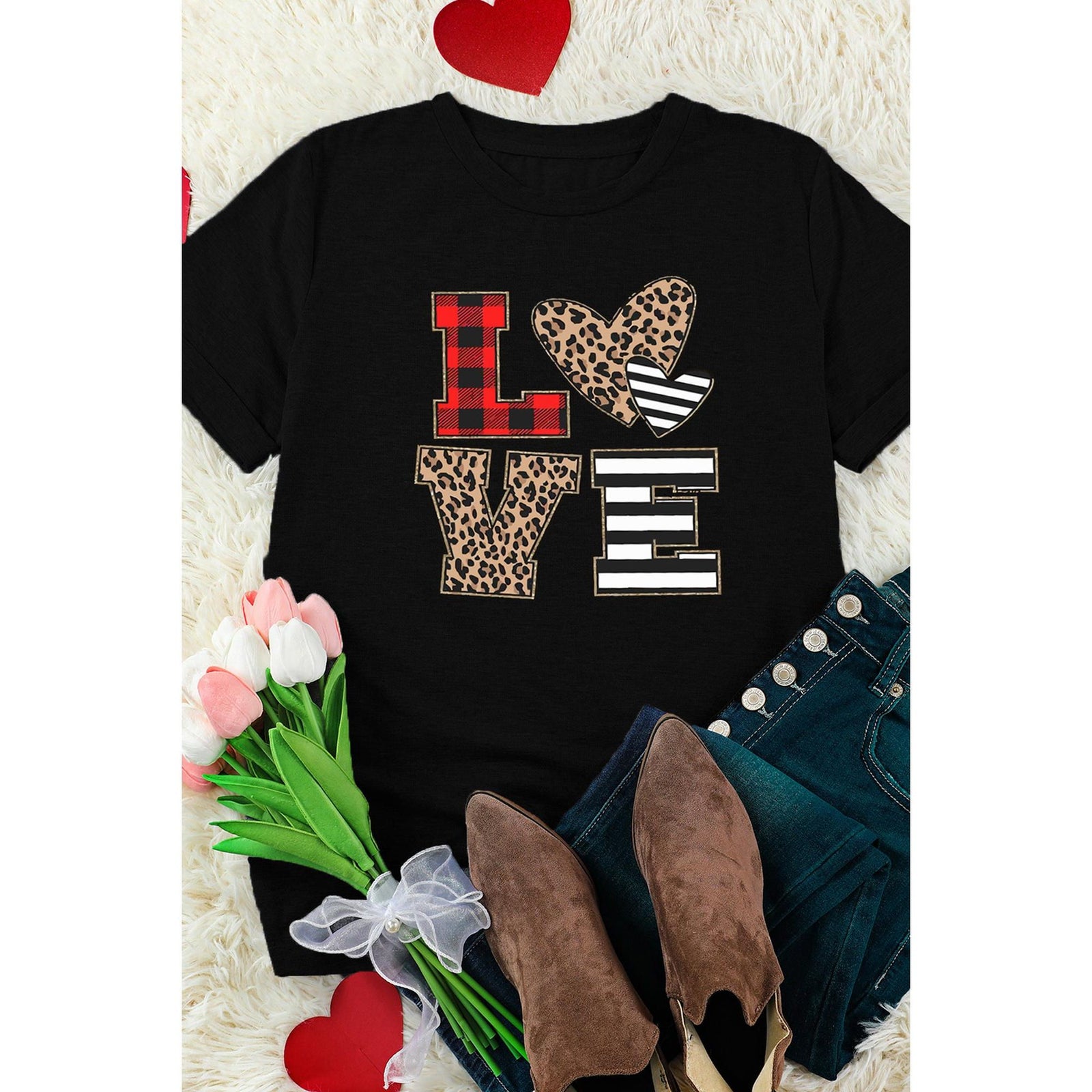 Azura Exchange Heart Print Graphic T-Shirt - XL
