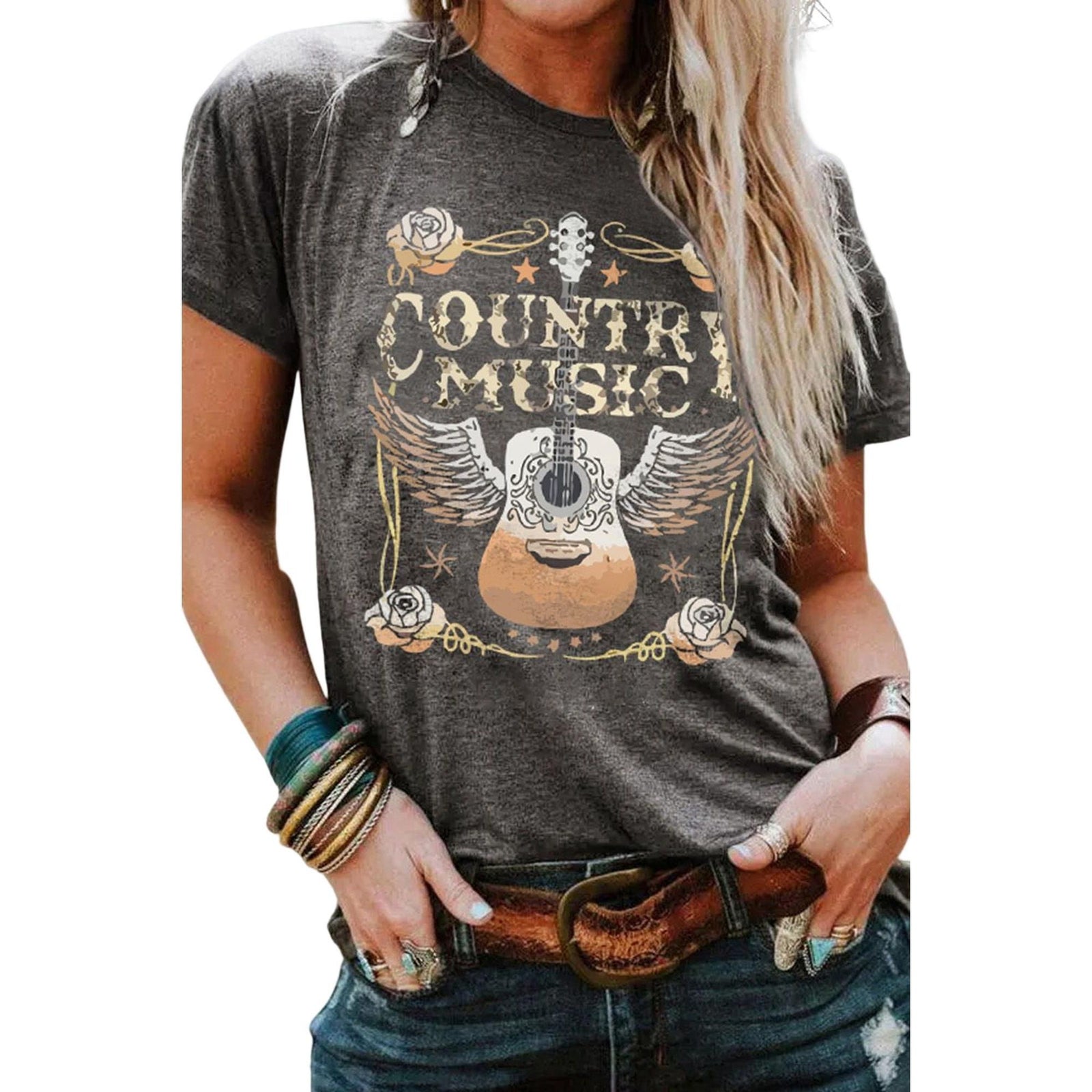 Azura Exchange Guitar Graphic Print Short Sleeve T Shirt - S