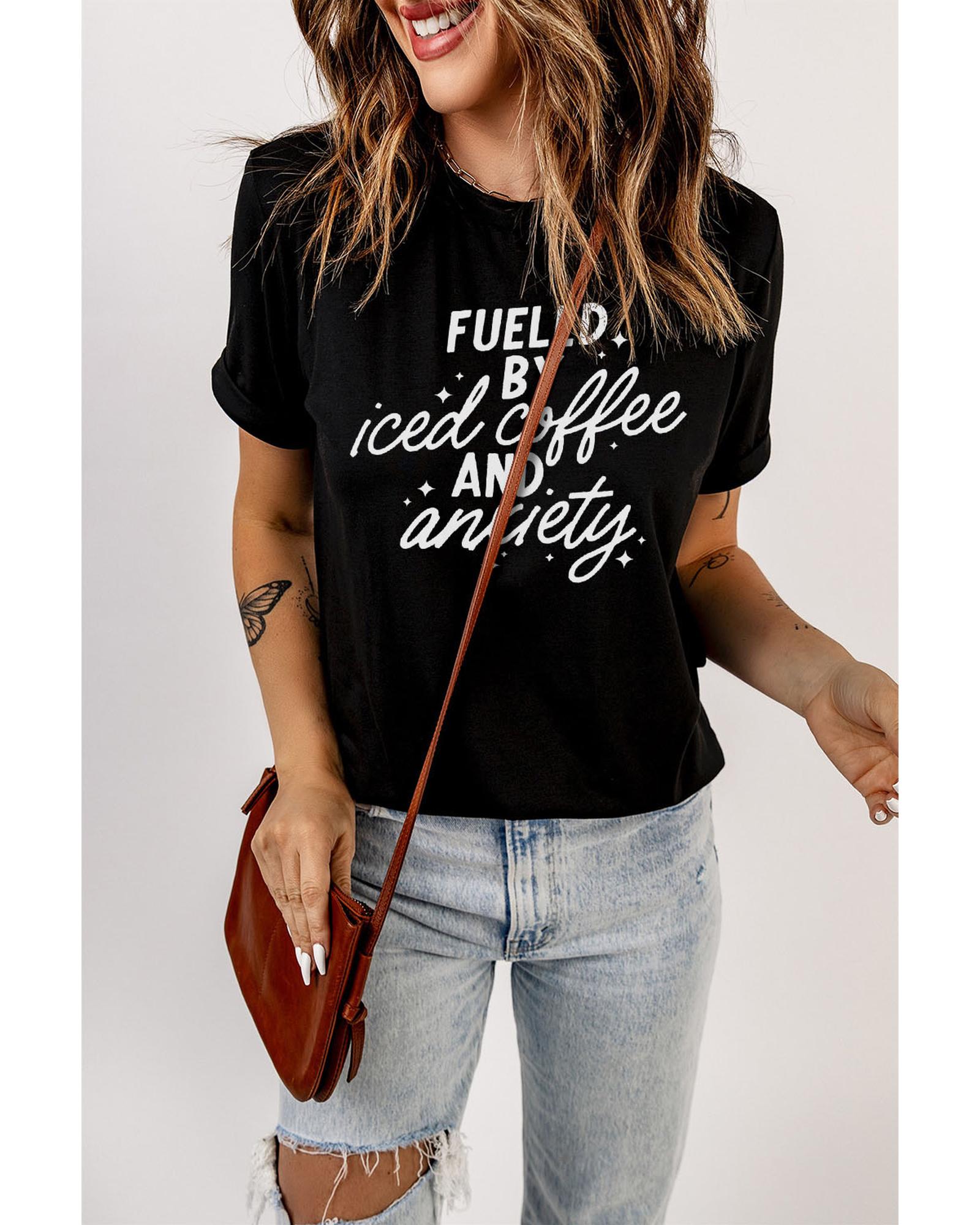 Black FUELED BY iced coffee AND anxiety Graphic Tee - 2XL