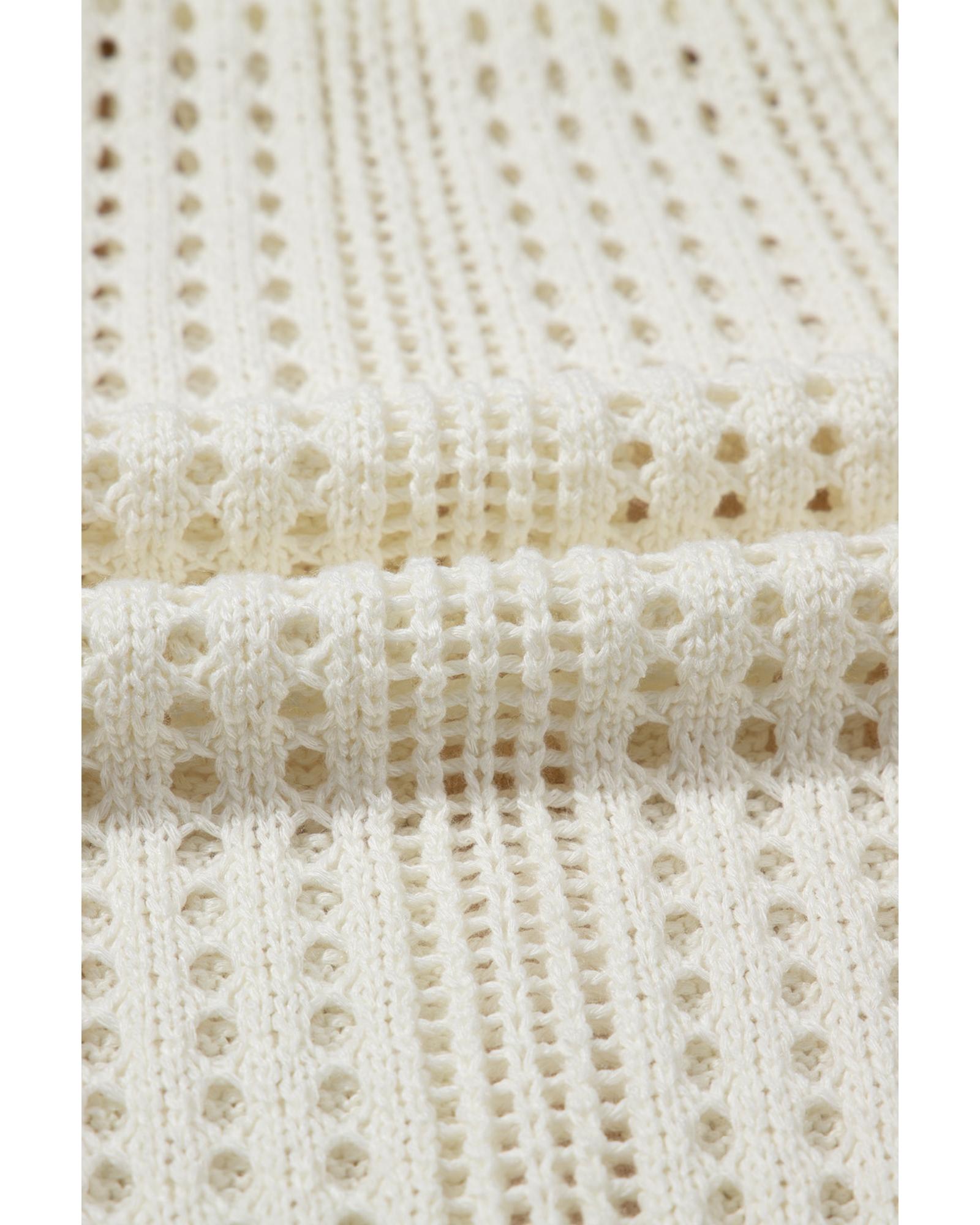 Beige Open Knit Drawstring Waist Beach Dress - XL